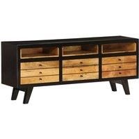 vidaXL Retro Style TV Cabinet - Solid Mango Wood - with Drawers and Compartments - Black and Brown - Ideal for Living Room and Bedroom