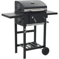 vidaXL Charcoal-Fueled BBQ Grill with Bottom Shelf Black Freestanding Barbecue