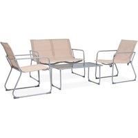 Garden Lounge Set 4 Piece Fabric & Steel Cream Table 2 Chairs and Bench vidaXL