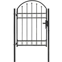 vidaXL Fence Gate with Arched Top Outdoor Garden Patio Yard Lockable Durable Stable Entryway Fencing Barrier Door Steel 100x125cm Black