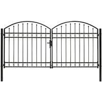 vidaXL Fence Gate Double Door with Arched Top Steel 300x125 cm Black