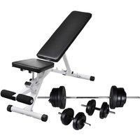 vidaXL Steel Workout Bench with Adjustable Backrest and 60.5 kg Barbell and Dumbbell Set - Versatile Fitness Bench for Home and Commercial Gyms