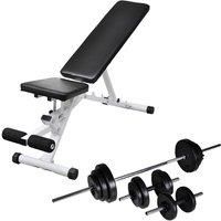 vidaXL Workout Bench With Barbell And Dumbbell Set 30.5 Kg, Black