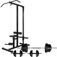 vidaXL Power Tower with Barbell and Dumbbell Set 60.5 kg