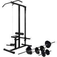 vidaXL Power Tower with Adjustable Settings, Barbell and Dumbbell Set, Chrome-Plated Bars, Polyethylene Casing Weight Plates, High Load Capacity