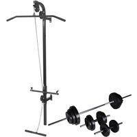 vidaXL Wall-Mounted Power Tower with Barbell and Dumbbell Set: Durable Steel Construction, Versatile Training Equipment for All Major Muscle Groups, Easy Assembly and Mounting
