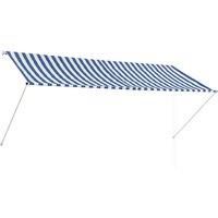 vidaXL Retractable Awning 300x150cm - Manual Patio Sun Shade/Canopy in Blue and White, Water/UV Resistant with Steel Frame for Garden, Balcony