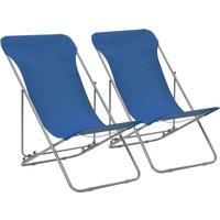 vidaXL Folding Beach Chairs - Steel and Oxford Fabric, Blue - Set of 2 - Adjustable 3-Position Reclining, Outdoor, Camping, Picnic