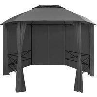 vidaXL Garden Marquee Pavilion Tent with Curtains Hexagonal Water-resistant Outdoor Patio Party Wedding Pop Up Gazebo Shelter Anthracite
