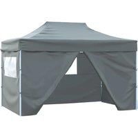 vidaXL Foldable Party Tent with Four Sidewalls and Zipped Entrance, Heavy-duty Steel Frame - Water & UV Resistant Oxford Fabric Roof - Anthracite 3x4.5 Meter