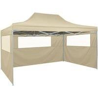 vidaXL Foldable Tent with 3 Walls 3x4.5m Cream Gazebo Shelter Marquee Canopy
