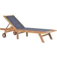 Solid Teak and Textilene Folding Sunlounger with Wheels Outdoor Daybed vidaXL