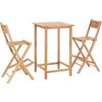 vidaXL Solid Teak 3 Piece Bar Set Outdoor Home Furniture Table Foldable Chair