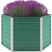 vidaXL Green Raised Garden Bed – Galvanised Steel Hexagonal Outdoor Planter for Plants, Vegetables, Herbs and Flowers - 129x129x77cm