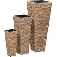 vidaXL Garden Raised Bed Set - 3 pcs Water Hyacinth Planters with Steel Frame - Brown Color - Ideal for Indoor Namaste Gardening