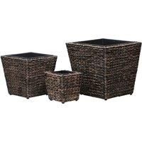 vidaXL Raised Garden Beds Set of 3 - Durable Water Hyacinth Material with Steel Frame - Brown Indoor Planters with Removable Plastic Inner Pots