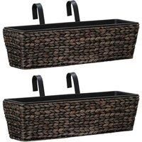 vidaXL Garden Planters in Natural Brown Water Hyacinth with Durable Structure and Removable Pots - Perfect for Windowsills and Balcony Railings