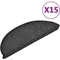 vidaXL Carpet Stair Treads 15 pcs - Non-Slip, Decorative, Protective, 100% PP Tufted, Easy Install - Anthracite Color - 56x17x3 cm