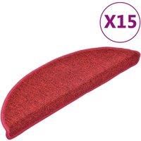 vidaXL Stair Mats- 15-Piece Set, Bordeaux Red Color, Non-Slip Carpet Stair Treads, Protective, Sound Dampening, Washable, Polypropylene Material - 56x17x3cm Each