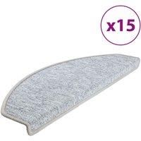 vidaXL - Carpet Stair Treads, Protective Non-Slip Mats, 15 pcs Set, 100% PP Tufted, Sound Dampening, Light Grey, 65x24x4 cm