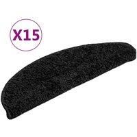 vidaXL Carpet Stair Treads Set of 15, 56x17x3 cm, Non-Slip Black Stair Mats, Made of Durable 100% PP Tufted, Washable, and Foldable