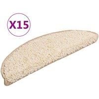 vidaXL 15x Stair Mats Two-sided Adhesive Tapes 900g/m² Non-slip Step Carpet Tread Rug Protector Cream 56x20cm