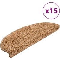 vidaXL Beige Carpet Stair Treads - 15 Pieces, 100% PP Tufted, 65x21x4 cm, Slip-Resistant, Sound Dampening, Washable, Suitable for All Stairs