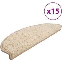 vidaXL 15 pcs Carpet Stair Treads in Cream - Non-Slip and Durable Mats Made of 100% PP Tufted Fabric, Ideal for Indoor Staircase Protection