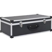 vidaXL Compact CD Storage Case - Black Aluminium and ABS Wood Organizer Recorder Holder Box with Secure Lock for 80 CDs