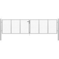vidaXL Garden Gate in Galvanised Steel - Silver Mesh Gate with Bolt Hinge and Mounting Posts - Perfect for Garden, Patio, or Terrace - 415 x 175 cm Size