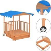 "vidaXL Kids Outdoor Playhouse and Sandbox - Fir Wood Structure with Blue UV50 Protective Roof"