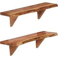 vidaXL 2 pcs Wall Shelves in Solid Acacia Wood - Handcrafted for Rustic Charm - Versatile for storing books, magazines and displaying decor items - Durable Wooden Material - Brown.