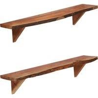 vidaXL Handmade Solid Acacia Wood Wall Shelves 2 pcs - Rustic Wooden Home Decor Shelf for Display, Books, Photo Frames