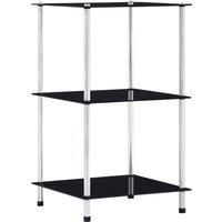 vidaXL 3-Tier Black Shelf - Tempered Glass and Stainless Steel Frame - Ideal for Home, Living Room, Office - Sturdy, Durable, Easy to Clean