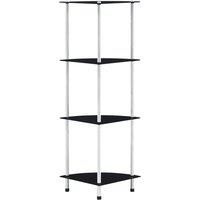 vidaXL 4 Tier Black Tempered Glass Shelf 30 x 30 x 100 cm