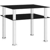 vidaXL Black Tempered Glass Side Table: Modern Design, Stainless Steel Legs, Extra Shelf for Storage, Ideal for Living Room, Console Table