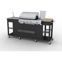 Bbq Barbecue 4 Burner Gas Side Burner Grill Garden Kitchen Black Silver