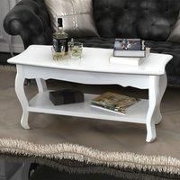 vidaXL Coffee Table 2 Tiers MDF in White - Solid Pine Wood, French Provincial Design, Organized Storage, Durable Coffee Table Low for Living Room
