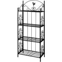 vidaXL Plant Rack – 4-Tier Outdoor Steel Flower Pot Display Shelf – Rust Resistant – Elegant Flower-Patterned Design – Black