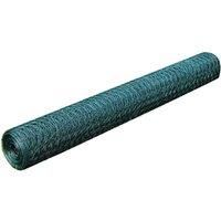 vidaXL Chicken Wire Fence - Galvanised Steel with PVC Coating - 25x1m - Green