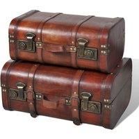 vidaXL 2x Wooden Treasure Chest Vintage Brown Storage Box Ottomans Trunk Bench