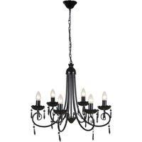 vidaXL Classy 6-Bulb Chandelier - Elegant Pendant Ceiling Lamp with Acrylic Crystal Decor - Contemporary Lighting Fixture for Living Room, Office, Foyer - Black Metal Frame