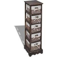 vidaXL Wooden Storage Rack - 5 Layer Paulownia Wood Frame with Weaving Baskets - Brown Farmhouse Style Sideboard Storage Cabinet for Hallway