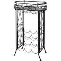 vidaXL Elegant Black Wrought Iron Wine Rack with Table and Glass Holder - Freestanding Wine Storage for 9 Bottles