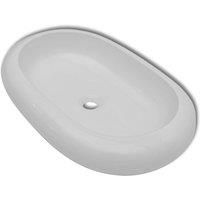 /'vidaXL Luxury Oval-Shaped White Ceramic Basin - Modern Design with High Gloss Finish, Easy to Clean and Maintain, Perfect for Bathroom, Washroom or Powder Room, Size: 630 x 420 x 120 mm