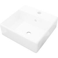 VidaXL Ceramic Square Basin with Overflow & Faucet Hole