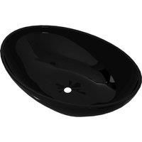 vidaXL Ceramic Basin Oval Black 40x33x13.5cm Bathroom Sink Countertop Fixture
