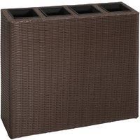VidaXL Garden Raised Bed with 4 Pots Poly Rattan Brown