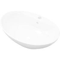 vidaXL Ceramic Basin Oval with Overflow Faucet Hole Countertop Bathroom Sink