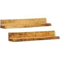 vidaXL 2 pcs Wall-Mounted Shelves Solid Wood - Functional Decorative Display Ledge, Easy to Assemble, Sturdy and Durable - Natural Mango Wood for Living Room, Bedroom, Kitchen.